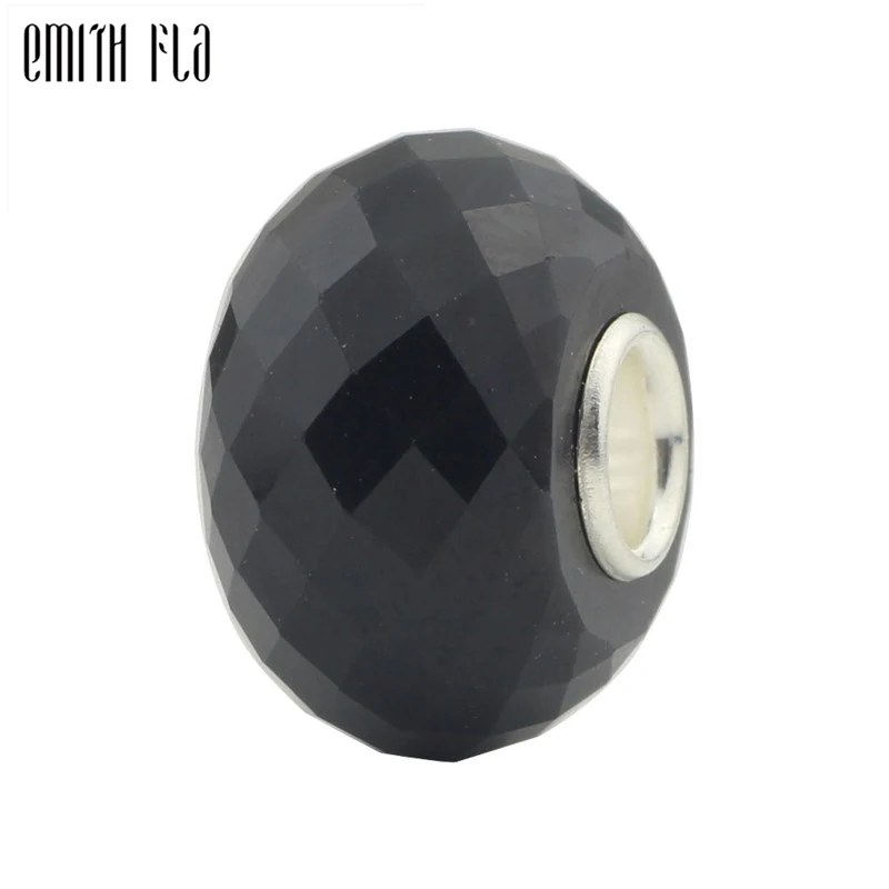 

Faceted Black Beads 925 Sterling Silver Natural Stones Fit European Charm Bracelets Round Beads For Jewelry Making Big Hole