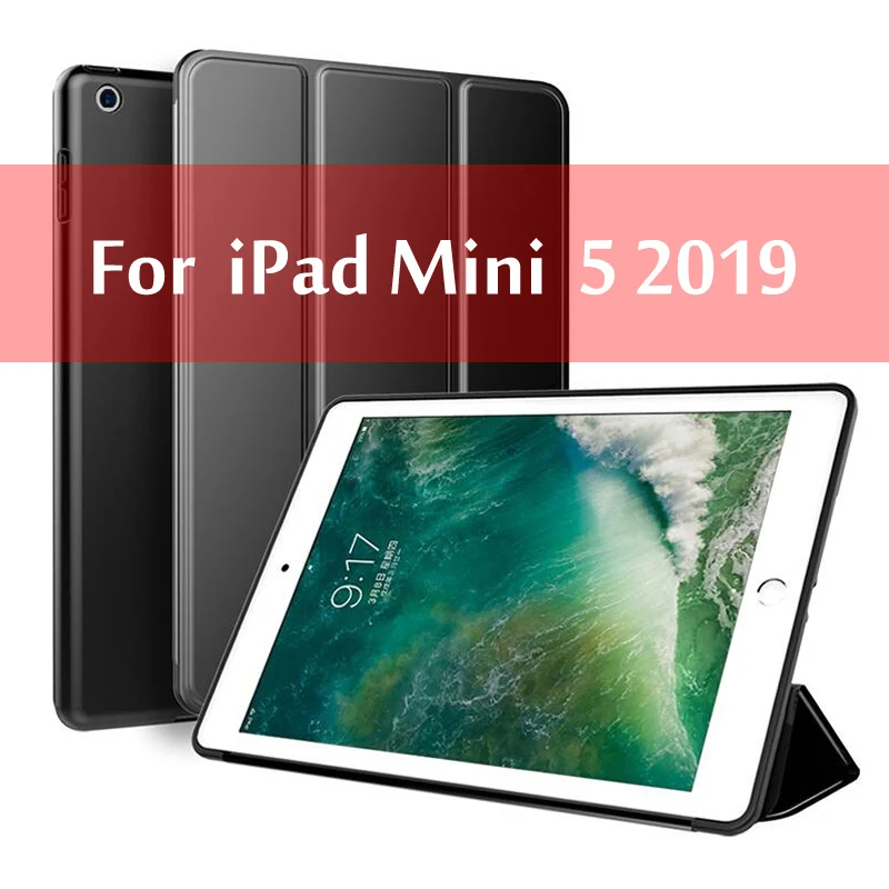 Mini 5 Black Чехол для iPad Mini 4 3 2 1 чехол ПУ; кожа; Силикон Мягкая задняя трехстворчатая подставка для сна смарт-чехол для iPad Mini 5 чехол Funda - Цвет: Mini 5 Black