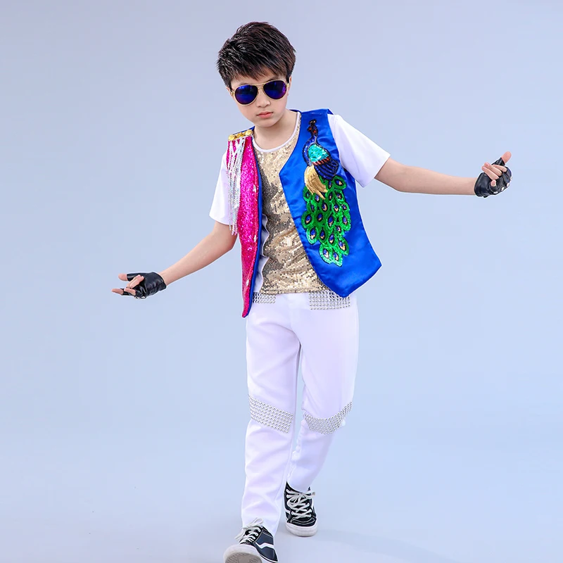 Новая детская модель подиума шоу кисточкой мальчик барабан костюм джаз танец