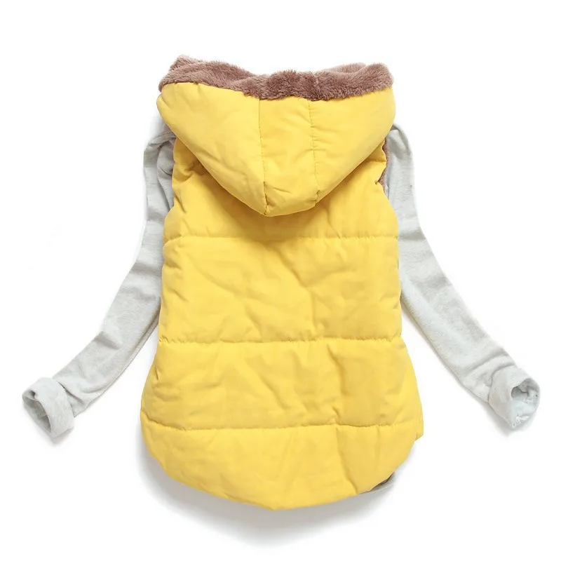 lady autumn winter sleeveless vest with cap cotton and cashmere blended warm khaki orange thick tops fashion casual outwear | Женская