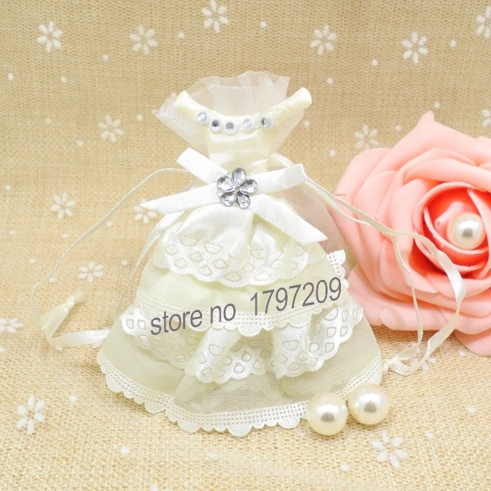 10pcs wedding decor white Bride wedding dress Party Gift Candy bag with ribbon baby shower fover decoracion para bodas