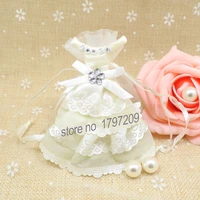 10pcs wedding decor white bride wedding dress party gift candy bag with ribbon baby shower fover decoracion para bodas