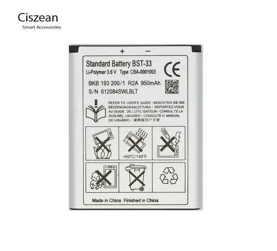 Ciszean BST-33 950 мА/ч, сменная батарея для мобильного телефона для K530 K790 K790i K790C K800 K800i K810i K818C W595C T700 C702 G705 10 шт