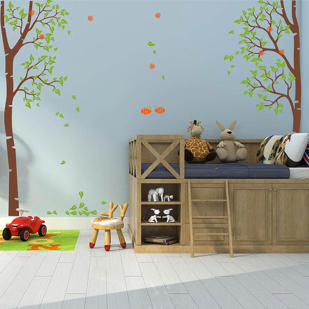

Nursery Autumn Birch Tree Wall Decal with Ladybugs Nursery Large Tree Wall Sticker with Ladybugs Nursery Tree Wall Art 871T