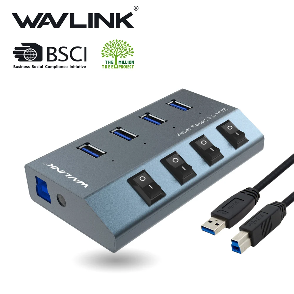 Wavlink Алюминий 4 Порты и разъёмы с 3 портами (стандарт 0 Hub + 1 быстрая зарядка usb хаб