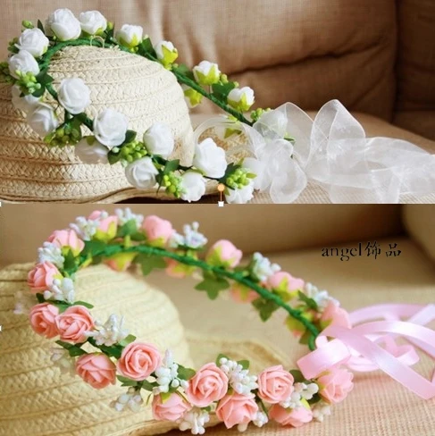 Высококачественный цветочный венок для волос W30 с лентой регулируемый размер