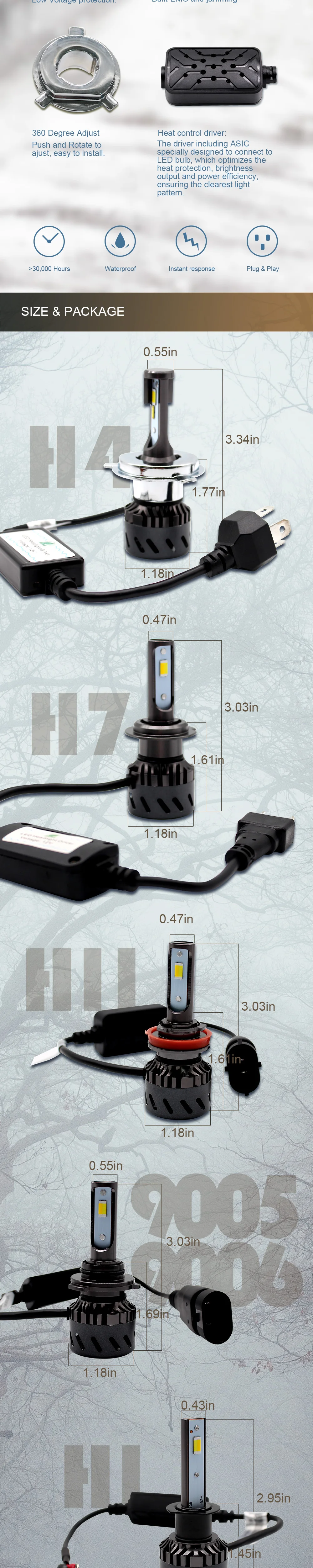2 шт. H7 Tri-Цвет 3-Цвет изменение K9 светодиодный фар H1 H3 H4 H8 H9 H11 9005 9006 9012 3000 К золотой желтый 4300K 6000K белый туман