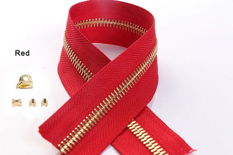 Red Новая(2 компл./упак.) 25 см#3/#5 YKK металлическая молния Медь зубы и нейлоновая ткань с d-образным кольцом для DIY Кожа Craft Аксессуары Япония/HK Сделано - Цвет: Red