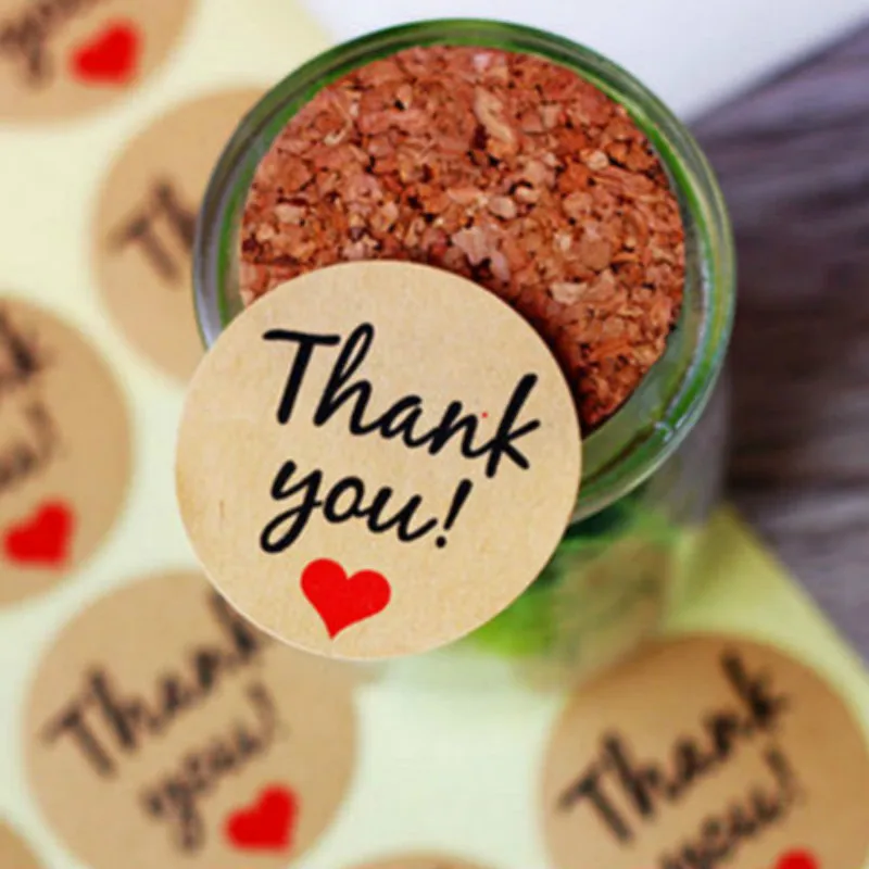 60Pcs Thank You Heart Round kraft paper Seal sticker self-adhesive label tags For Candy Boxes DIY Handmade Gift baking products | Дом и сад