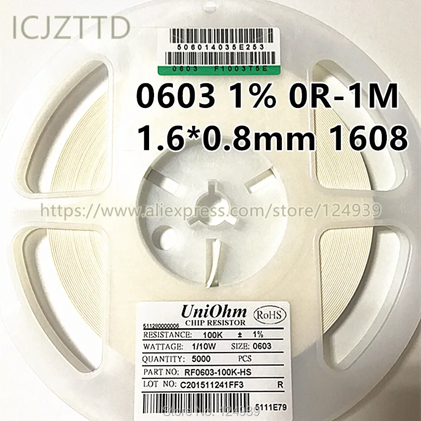 

100 шт. 0603 1% 1608 1,6*0,8 мм 1/10 Вт 0R 1R 1.1R 1R1 1.2R 1R2 1.3R 1R3 1.5R 1R5 1.6R 1R6 1.8R 1R8 2R 2.2R 2R2 2.4R 2R4 2.7R 2R7