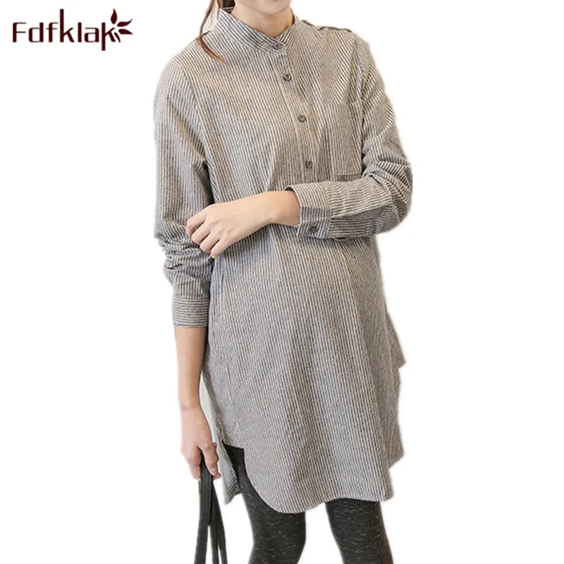 

Fdfklak Spring Autumn New Maternity Fashion Clothes For Pregnant Women Long Loose Half-Open Buckle Pregnancy Shirt F379