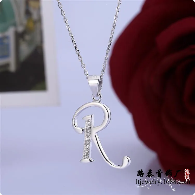 BLAL018 циркониевая подвеска с буквой R серебро 925 пробы стандартное ожерелье