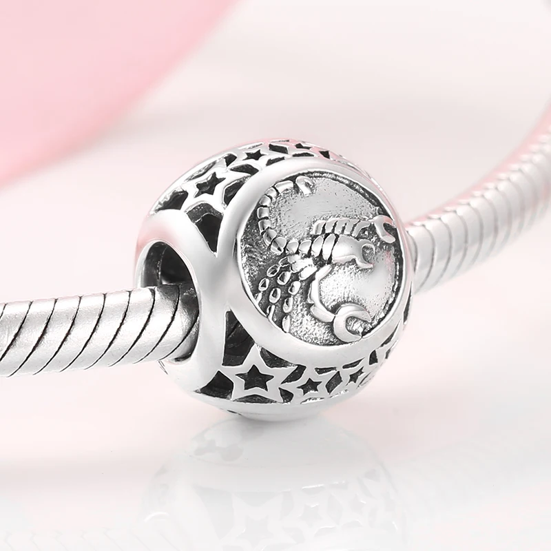 12 Созвездие Зодиака Скорпион бисера подходят Pandora талисманы DIY браслет ожерелье 925 пробы серебряные ювелирные изделия