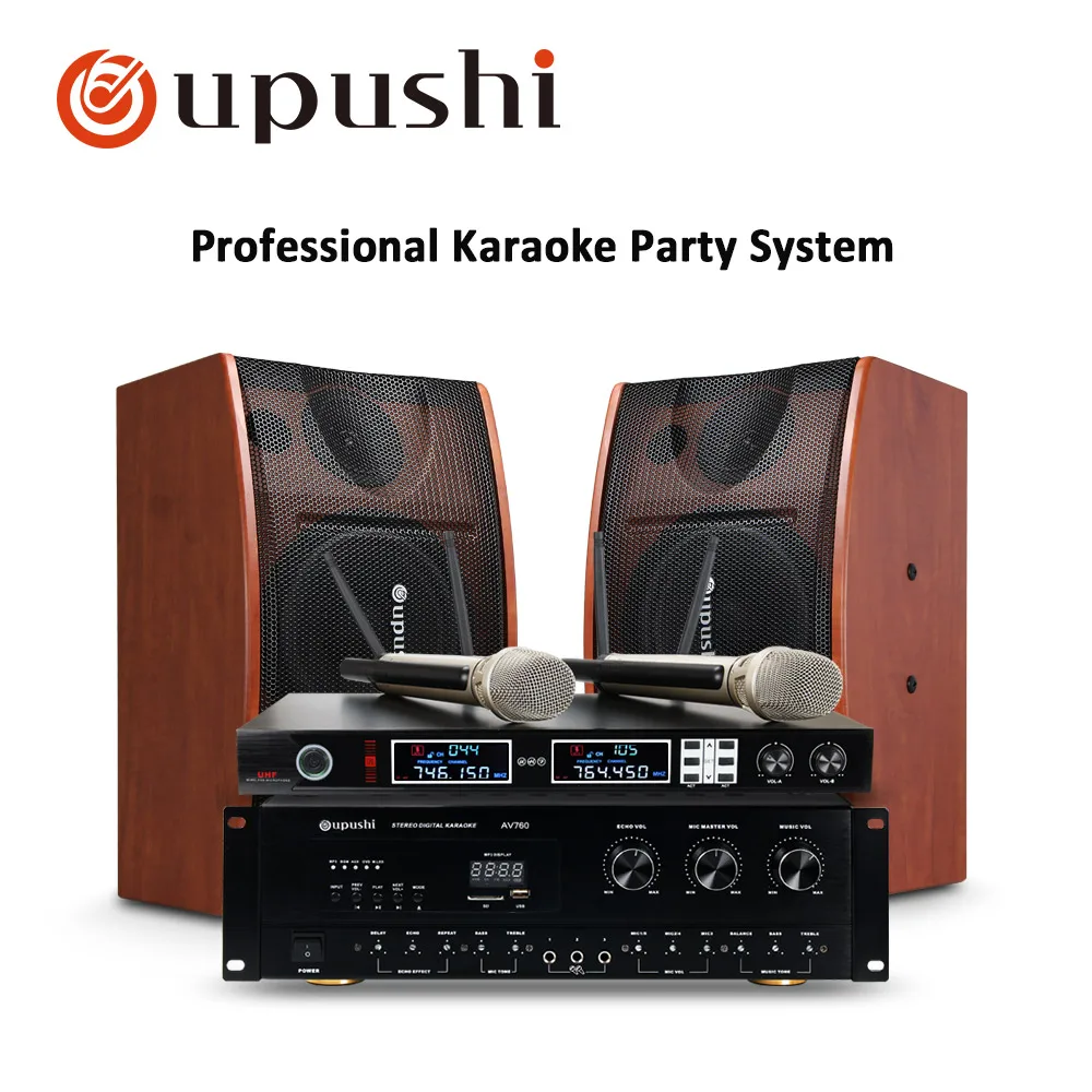 80w wooden speaker Oupush домашний кинотеатр семейная караоке система AV760+ KB350 Профессиональный усилитель мощности большие колонки UHF беспроводной ручной микрофон - Цвет: 80w wooden speaker