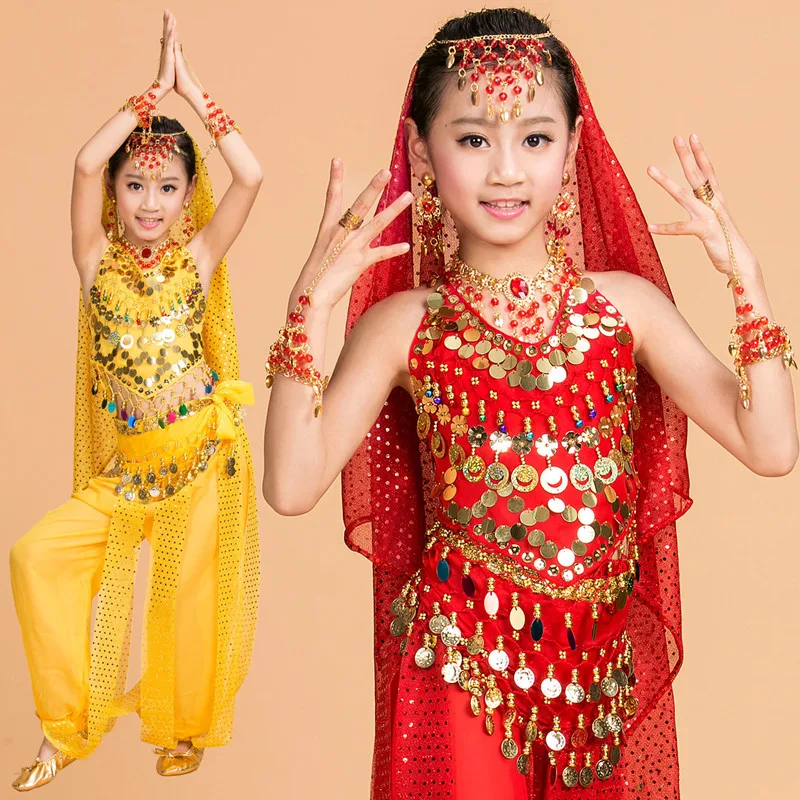 

Детский костюм для танца живота, индийское танцевальное платье, детские костюмы для болливудских танцев для девочек, цвет красный/розовый/ж...
