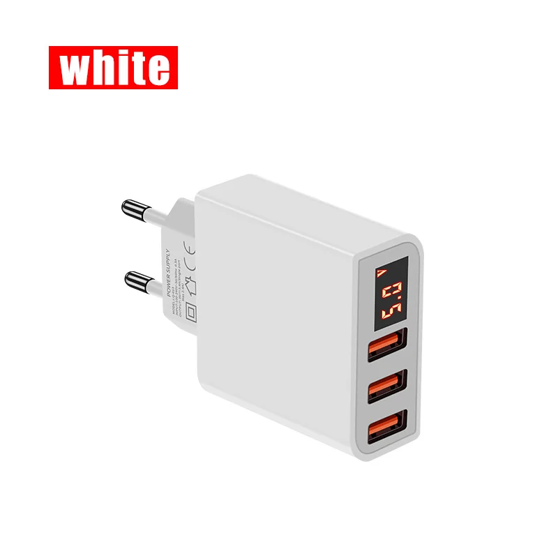 H& A Универсальный 3/4 порт USB зарядное устройство светодиодный дисплей ЕС вилка зарядное устройство для iPhone X XS для samsung S9 S8 зарядное устройство для мобильного телефона - Тип штекера: 3 Plug - LED - White