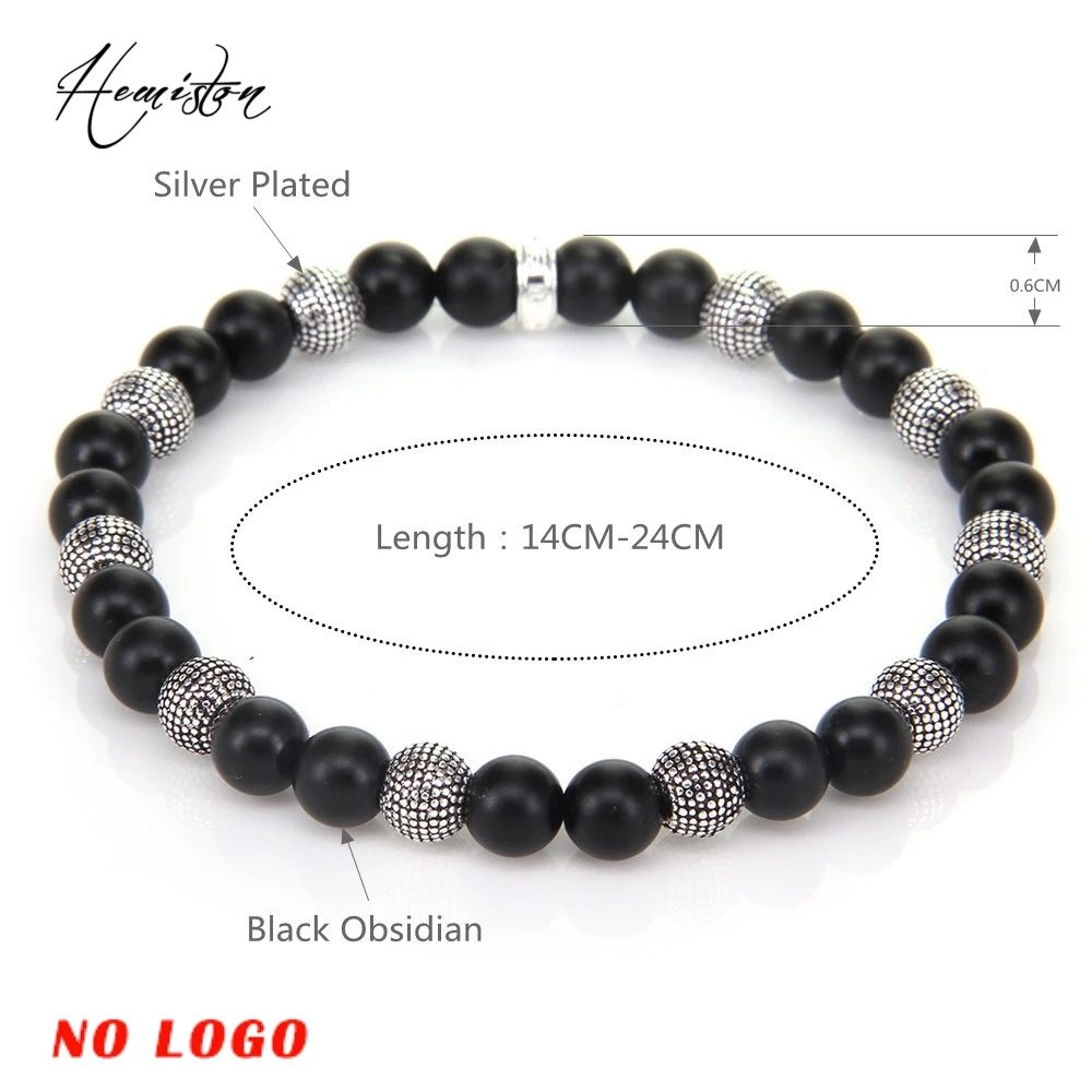 Черный обсидиан бисера и серебряным покрытием Бусины Непал браслет из Rebel