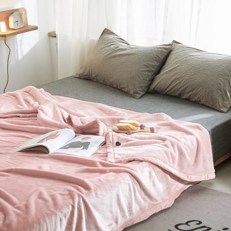 Супер мягкий однотонный розовый флис одеяло теплый чехол для дивана 200x230 см