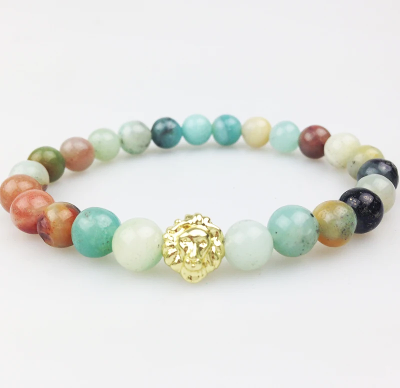 SN0351 мужской браслет из бисера модный амазонита с головой льва золотой цвет