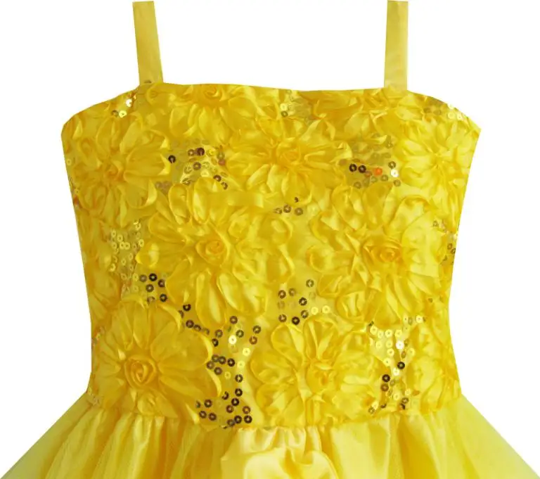Sunny Fashion платья для девочек Цветок Девушка Платье Желтый Shinning Блестки Свадьба