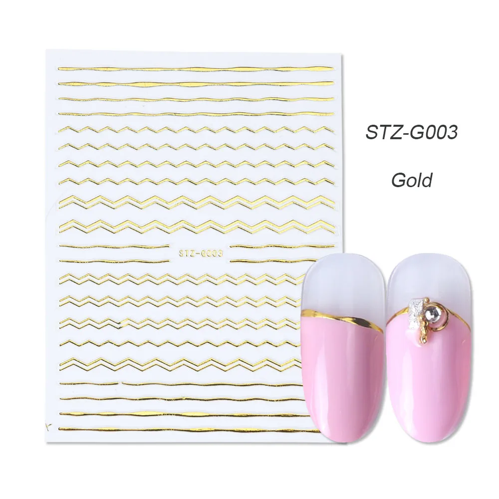 STZ-G003 Gold 1 шт золотые Серебристые 3D наклейки для ногтей прямые изогнутые вкладыши полосы ленты обертывания геометрический дизайн ногтей украшения BESTZG001-013 - Цвет: STZ-G003 Gold