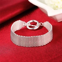 silver 925 jewlery mesh bracelet chain for women fashion wristband bracelets bangles wedding party gifts bijoux 8 inch