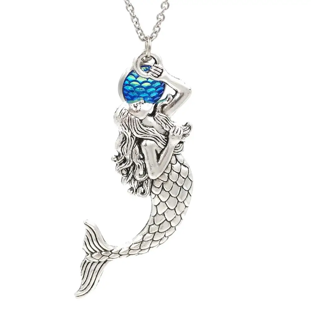 BULK 10pcs Beach Mermaid Pendant Necklace with Bule Scale 18&quot Stainless Steel Link Chain Women Girls Jewelry Gifts | Украшения и