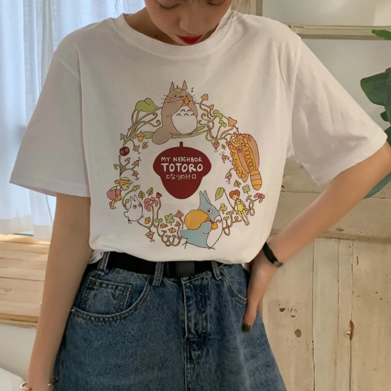 Милая футболка Totoro Studio Ghibli, Женская Футболка Harajuku Ullzang, модная футболка в стиле аниме 90 s, футболки с забавными рисунками, женские футболки