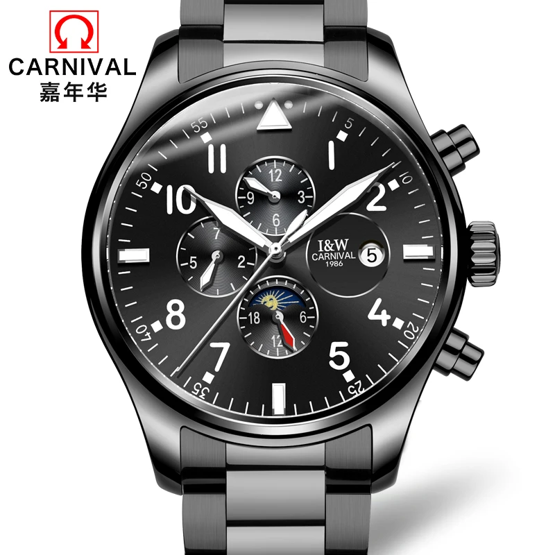 Высокое качество карнавал мужские часы Топ бренд Роскошные многофункциональные