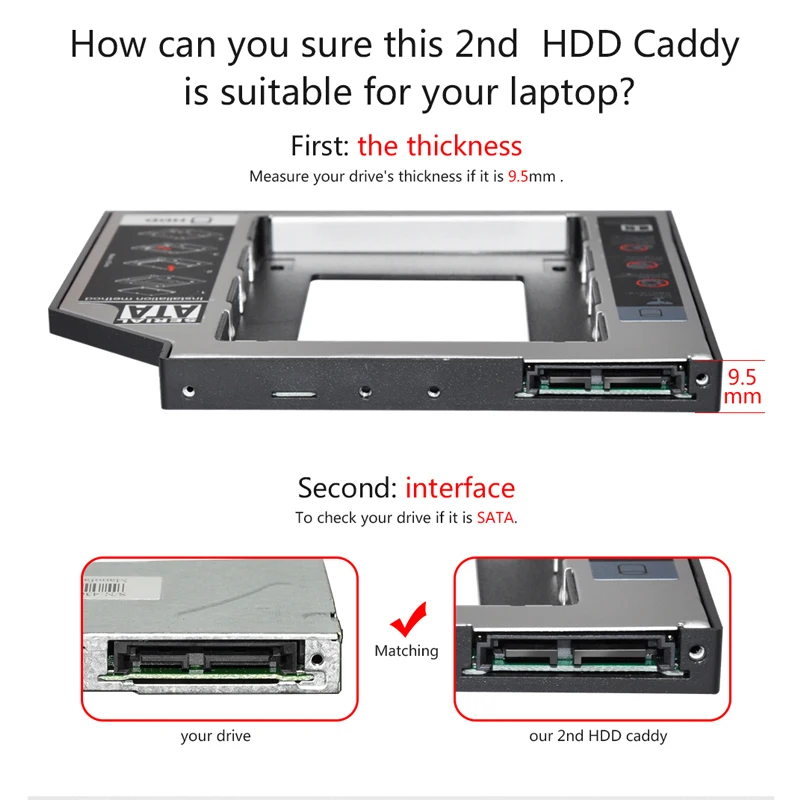 DeepFox Алюминий 2nd HDD Caddy 9 5 мм SATA 3 0 для 2 &quotSSD жесткий диск драйвер чехол Корпус DVD CD ROM