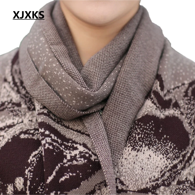 XJXKS 2022 New Women Wool Sweater Knit Middle-aged Mother Dress Autumn And Winter Plus Size Thickening Long With Scarf | Женская одежда
