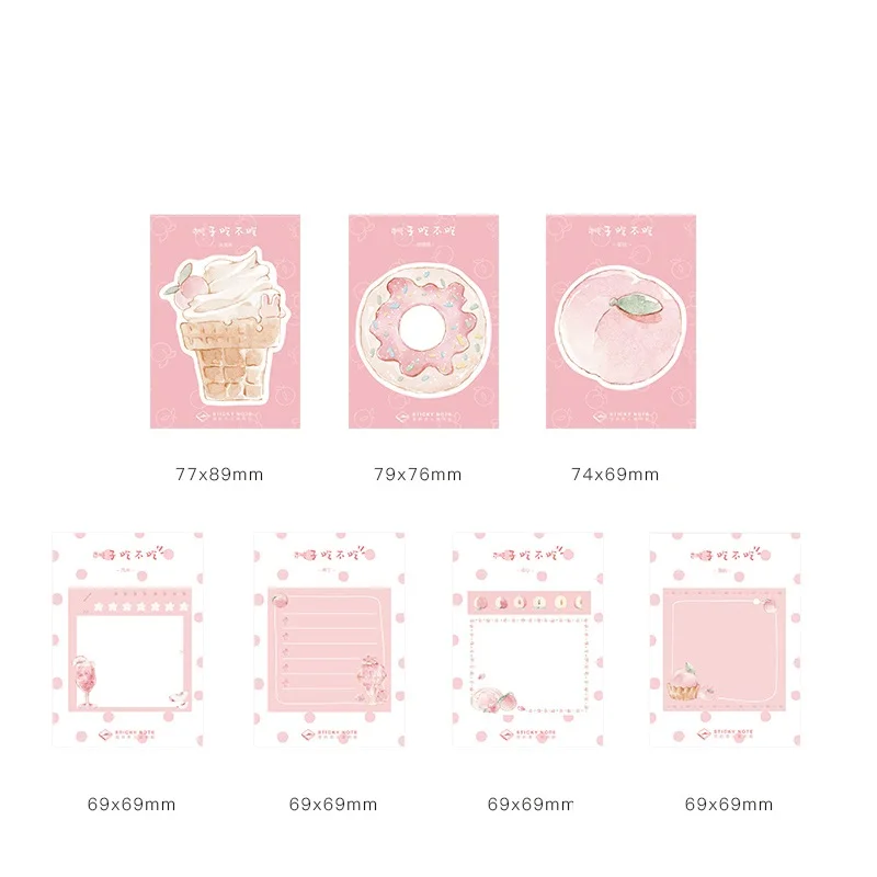 7 pcs Pink Peach sticky note set memo pad Donuts Icecream Adhesive notepad marker post Stationery Office School supplies A6622