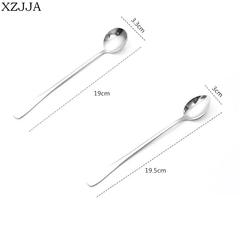 XZJJA 2Pcs/Set Stainless Steel Coffee Spoon With Long Handle Dipper Kithchen Dessret Tea Matal Set Salad Scoops Ladle |