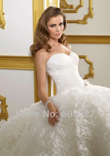 Sweetheart Neckline Custom Made Ivory/White Satin Organza Tulle Flowers Strapless A Line Wedding Dress Bridal Gown|dress romantic|gown silkdress