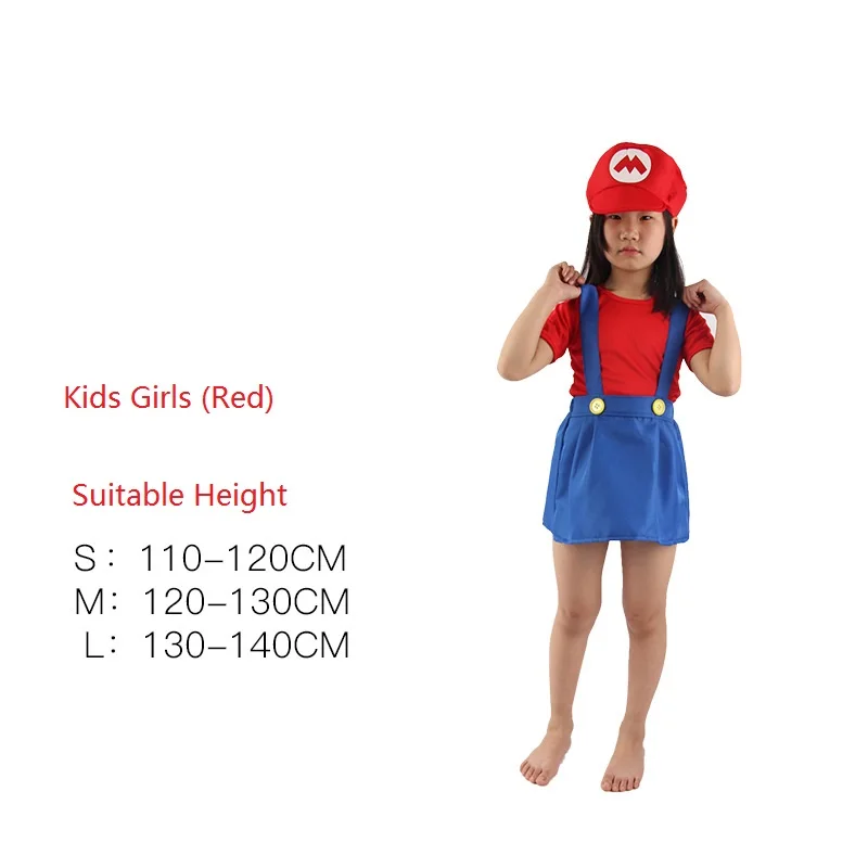 Высокое качество Супер Марио Детский костюм косплей семья Funy Luigi Bros сантехник Пурим костюм нарядное платье Рождественские Вечерние - Цвет: Girls
