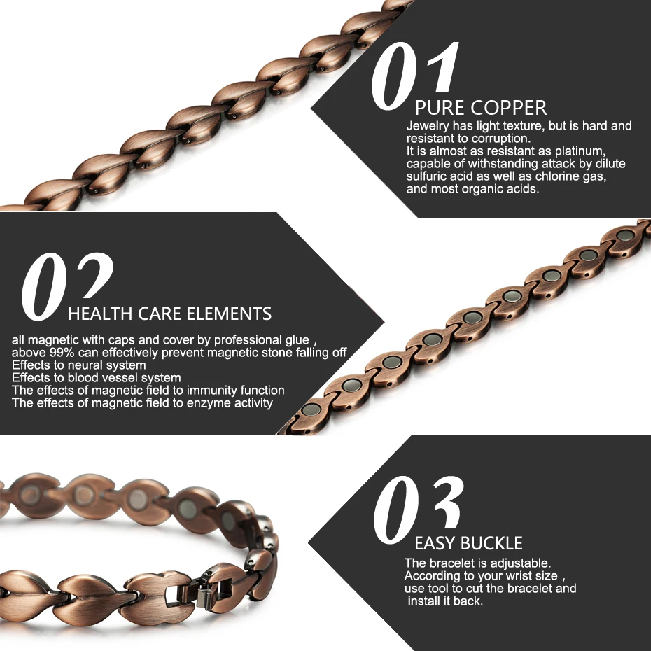

WelMag Pure Copper Magnetic Therapy Bracelets Bangle for Women Bio Energy Fish Design Magnet Copper Femme Charm Bracelet Jewelry