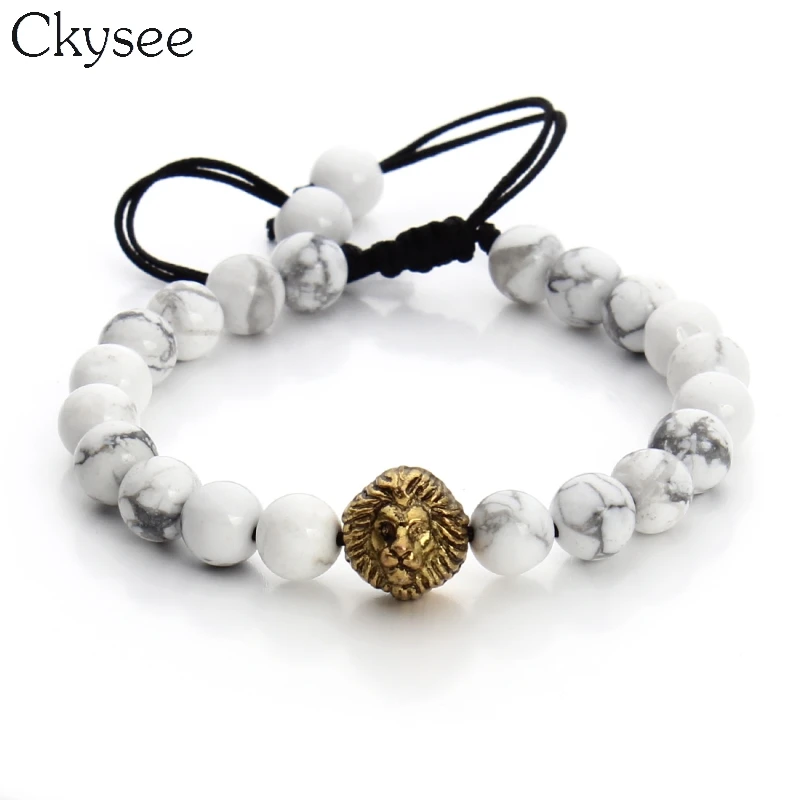 Ckysee браслет из натурального камня 8 мм с бусинами и белой головкой Howlite