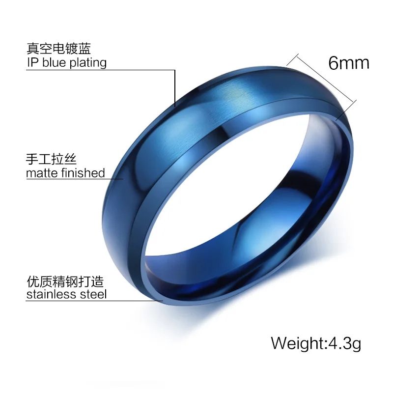 Классическое синее черное Золотое кольцо из титановой стали парные кольца