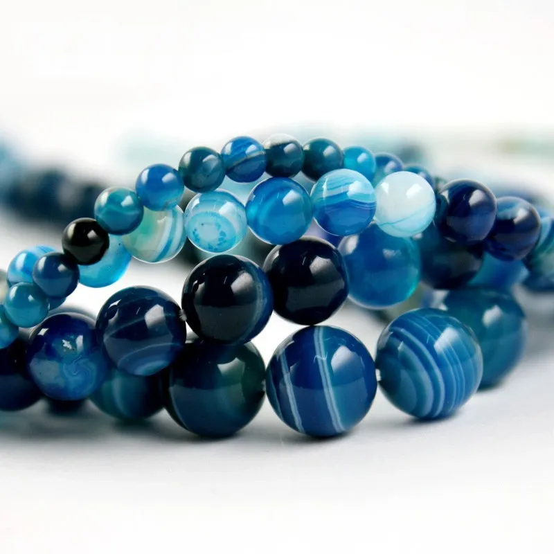 Бесплатная доставка AAA + синий полосатый оникс бусины из натурального камня 4 мм 6 8