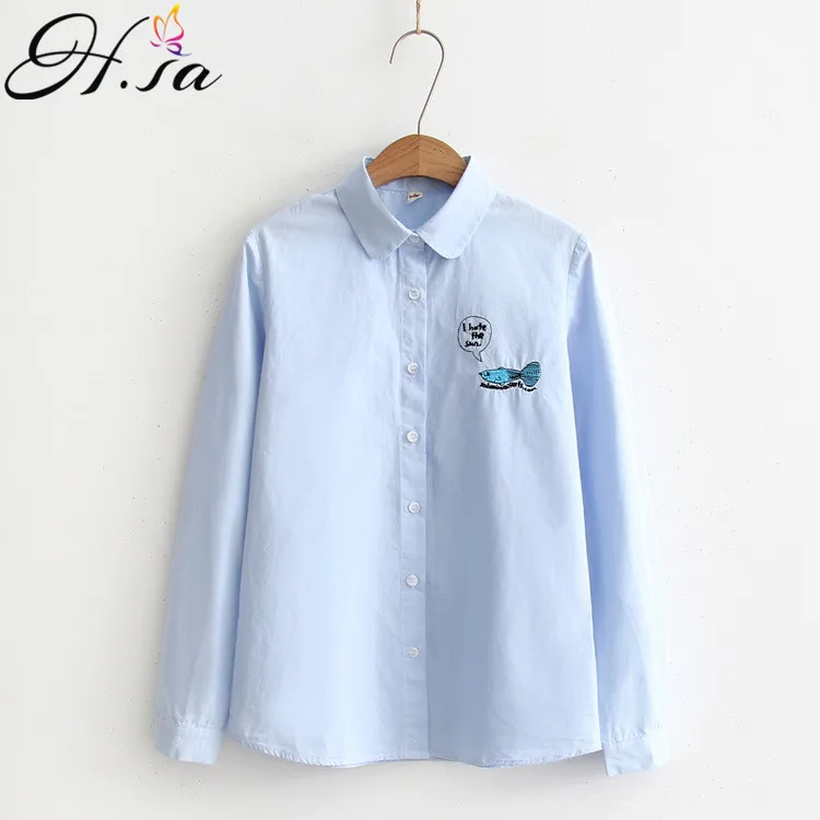 Женские блузки с вышивкой H.SA осенние Рубашки длинным рукавом и отложным