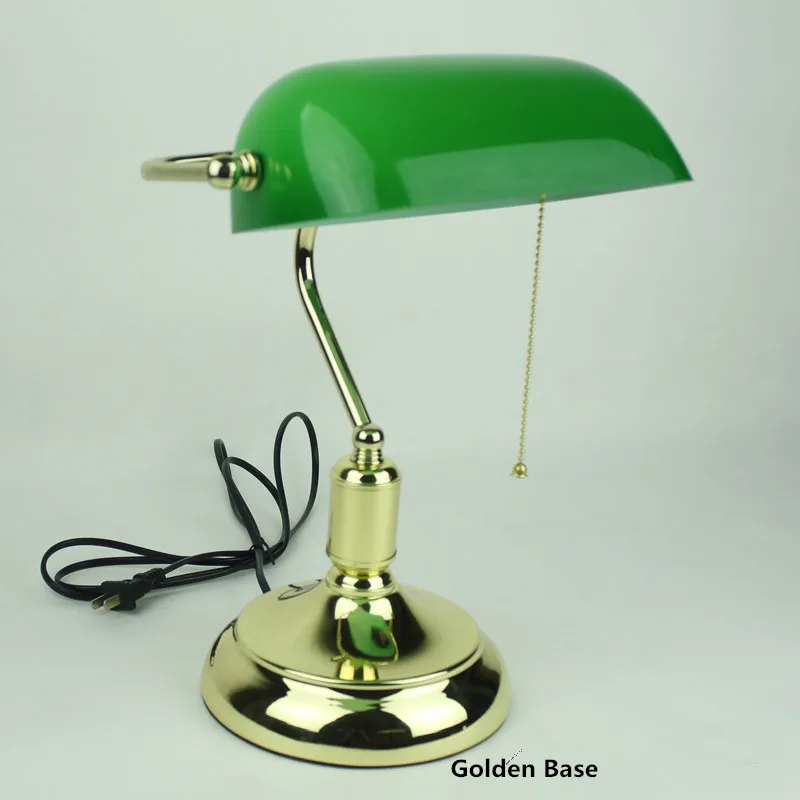 Golden Base Настольная лампа из зеленого стекла Lampara Escritorio Abajur Luminaria de Mesa E27, настольная лампа для чтения, ночные светильники, офисные Ретро настольные лампы - Цвет корпуса: Golden Base