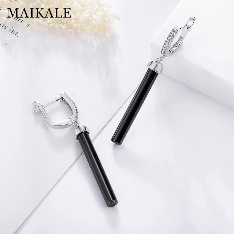 MAIKALE новые модные серьги в виде капель с Медь ААА кубического циркония прямые lin черный, белый цвет Керамика золото; серебро; Сережки для Wonen подарок