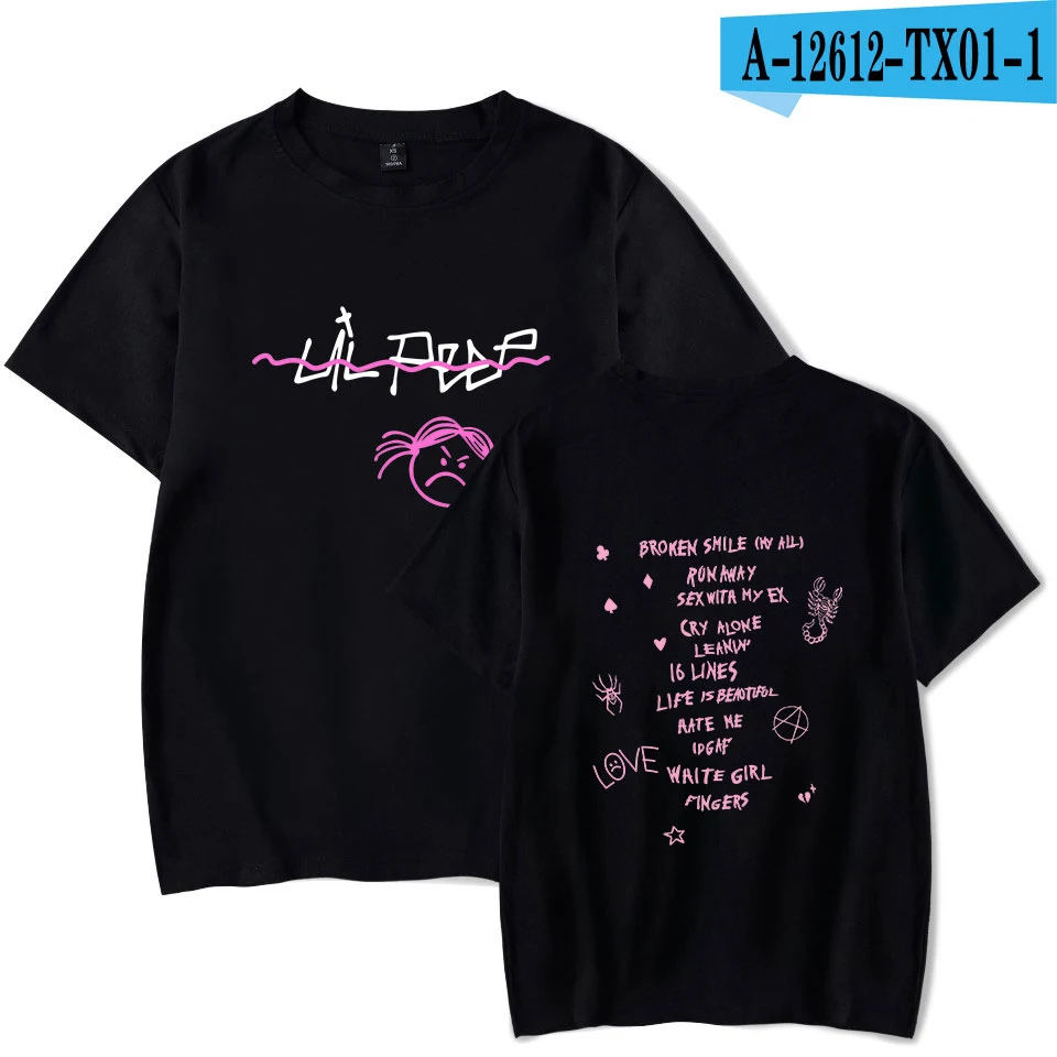 black Новая футболка Lil с открытым принтом, Мужская футболка с короткими рукавами для отдыха, мягкая хлопковая уличная одежда в стиле хип-хоп для мальчиков и девочек, Lil, одежда для фанатов с открытым рэпом - Цвет: black