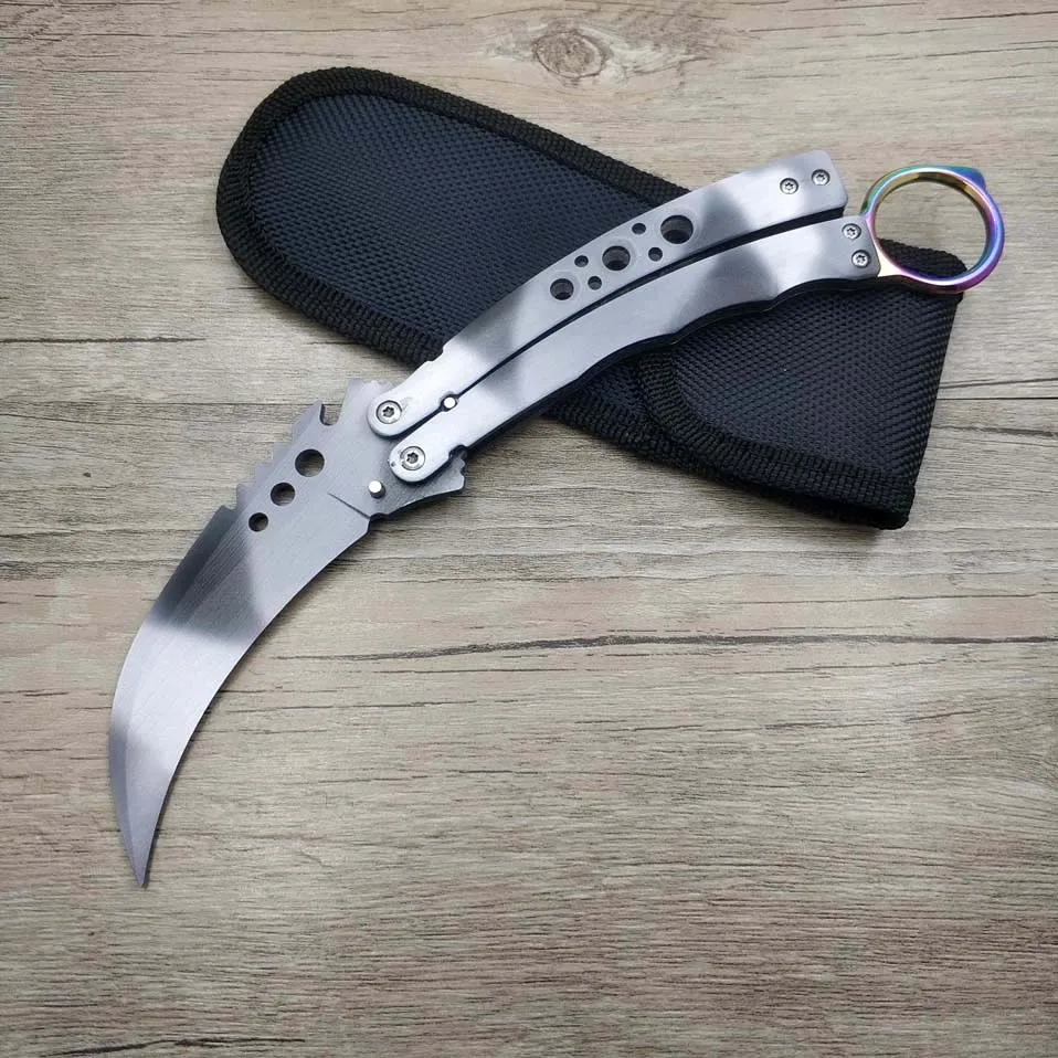 Gray Black Прямая поставка, 420C стальной нож karambit cs go, тренировочный нож, складной нож с бабочкой, без края, инструмент для тренировок - Цвет: Gray Black