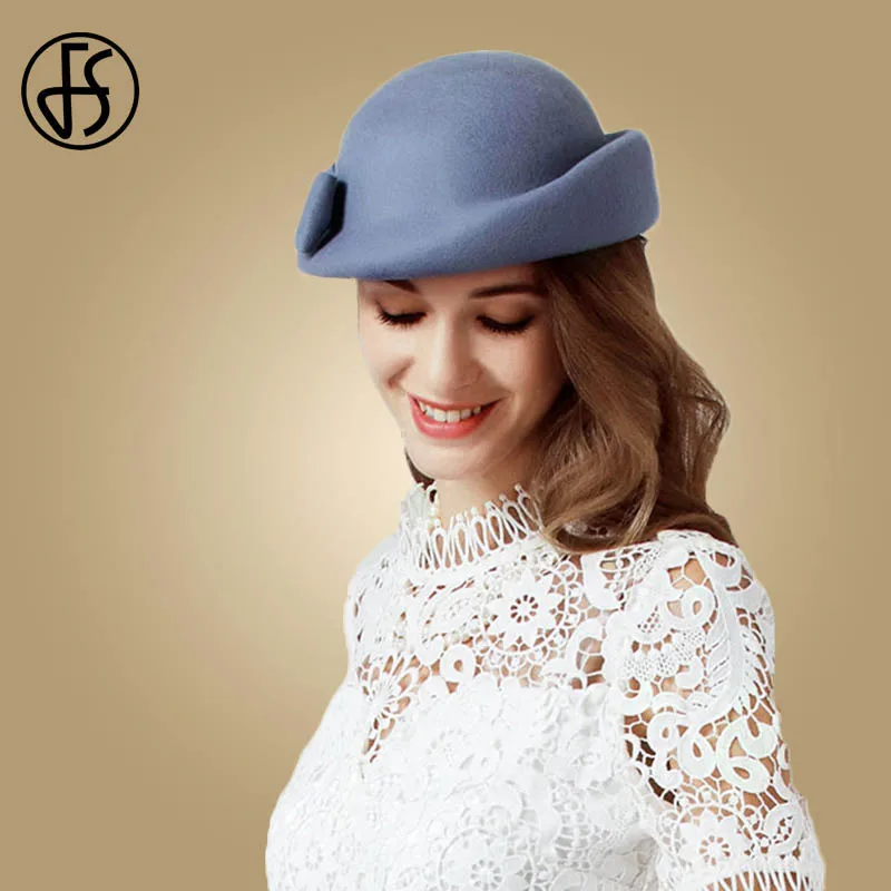 FS весенние женские модные шерстяные шапки для церкви зимние элегантные черные