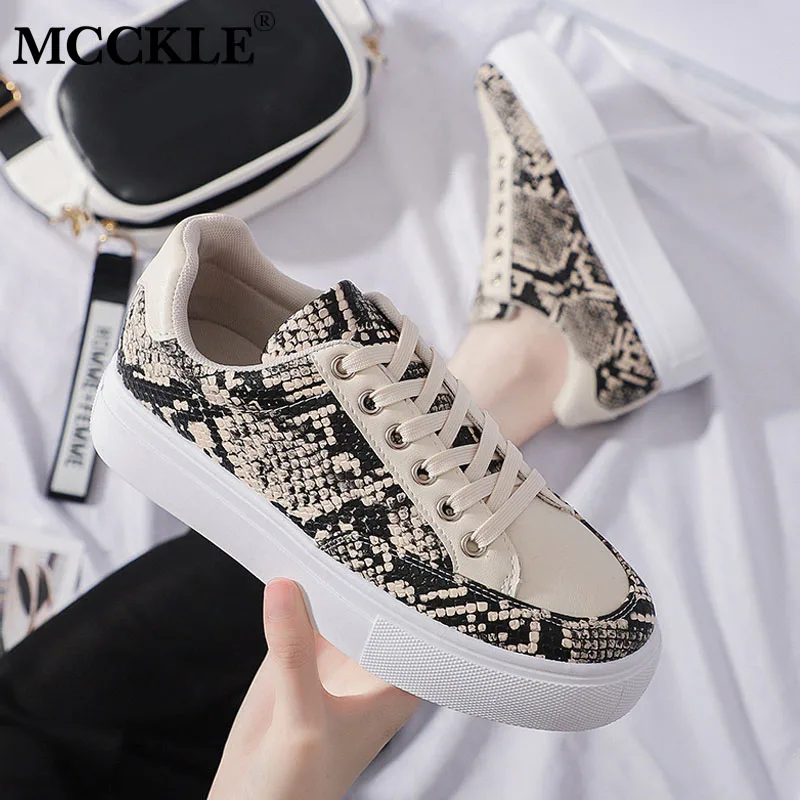 MCCKLE Autumn Shoes Women Casual Platform Flats Vulcanized Lace Up Female Sneakers Fashion White Shoes Ladies Leisure Footwear