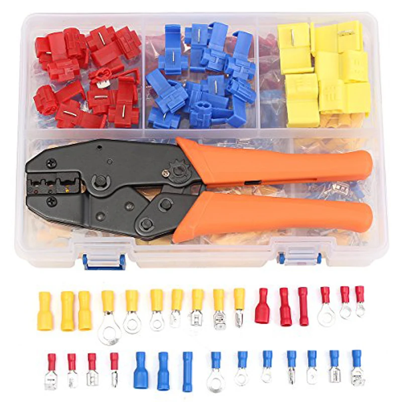 

520PCS Butt Wire Connectors Quick Splice Male/Female Spade Wire Terminals Assorted kit & 1PC self-adjust Crimping Plier