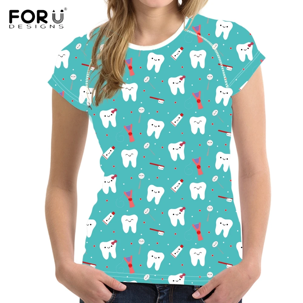 FORUDESIGNS/забавные женские летние короткие футболки с принтом зубов, модные брендовые черные топы футболки в стиле Харадзюку для девочек