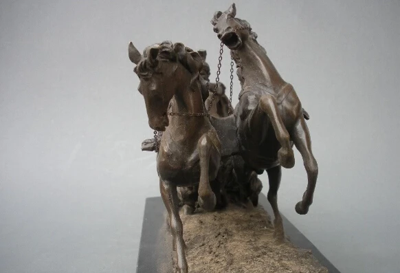 Чистая бронза Греческий воин руль лошадь автомобиль Художественная Скульптура |