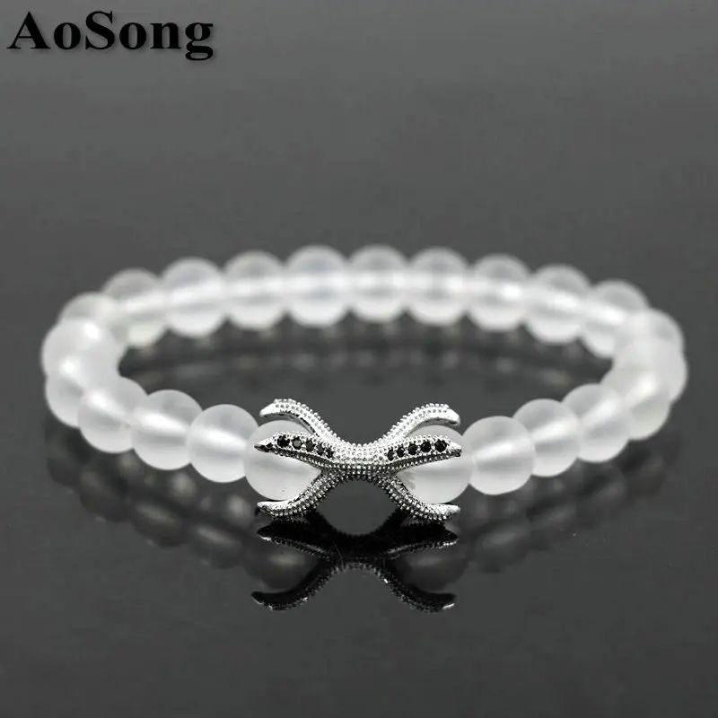 BPPCCR Matte Crystal Clear Beads 8mm Double-sided eagle claw Micro Pave CZ Octopus beaded Men Women luxurious Chakra bracelets | Плетеные